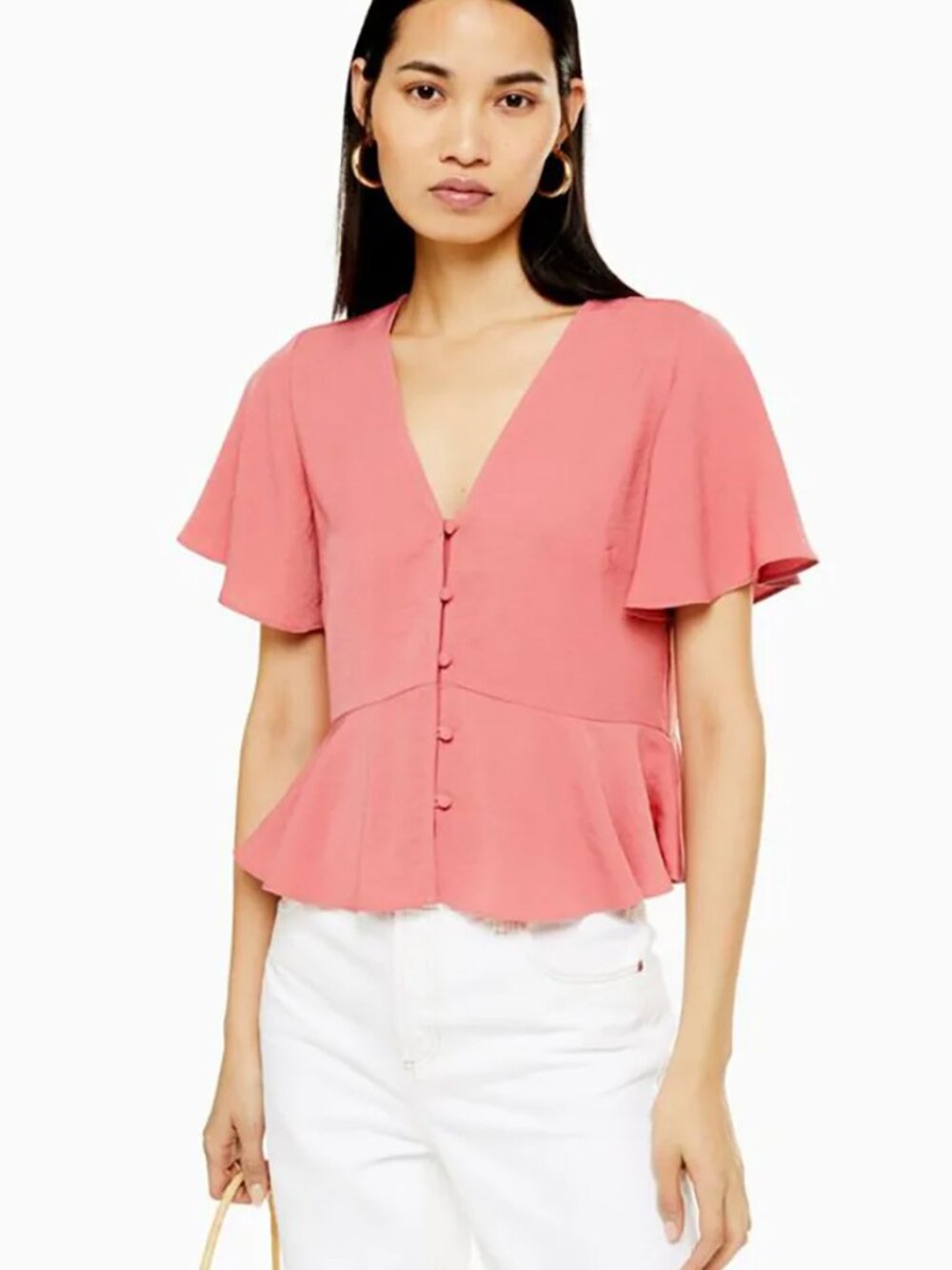 Topshop Dusty Rose Button-Front Peplum Blouse - Sz 8